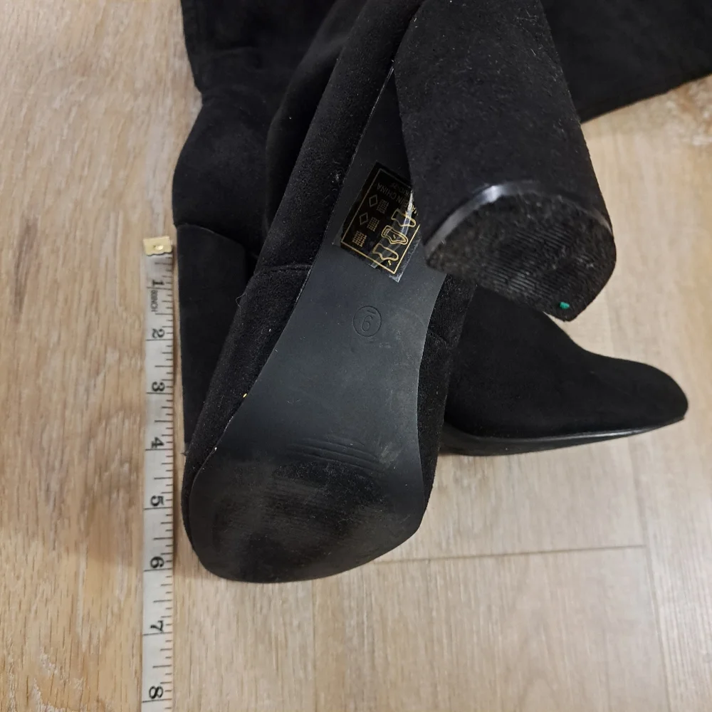Fashion Nova Black Over The Knee-High Suede Heeled Boots Women's Size 9